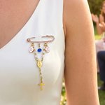 Personalized Something Blue Catholic Bridal Bouquet Rosary Brooch Pin with Initials Wedding Anniversary Gift for Bridal Couple