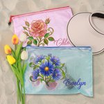 Personalized Birth Flower Transparent Mesh Beach Bag with Name Travel Essential Beach Party Birthday Gift for Women Girls