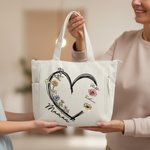 Sac fourre-tout en velours côtelé personnalisé avec nom et fleur de naissance - Cadeau d'utilisation quotidienne voyage pour les femmes