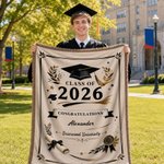 Personalised Graduation Cap Tassel Soft Throw Blanket with Name and Year Home Decor Graduation Gift for 2026 Graduates