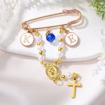 Personalized Something Blue Catholic Bridal Bouquet Rosary Brooch Pin with Initials Wedding Anniversary Gift for Bridal Couple