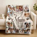 Personalised Soft Flannel Throw Blanket with 10 Family Photos, Custom 1-8 Names, Heartfelt Gift for Mom Grandma Dad