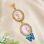 Personalised 1-5 Photos Butterfly Blue Gemstone Bouquet Charm with Text Anniversary Bridal Shower Wedding Gift for Bride