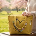 Sac fourre-tout en velours côtelé personnalisé avec nom et fleur de naissance - Cadeau d'utilisation quotidienne voyage pour les femmes