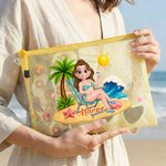 Personalized Beach Vacation Cartoon Character Waterproof Beach Bag with Name Summer Pool Party Birthday Gift for Women
