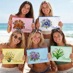 Personalized Birth Flower Transparent Mesh Beach Bag with Name Travel Essential Beach Party Birthday Gift for Women Girls