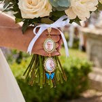 Personalised 1-5 Photos Butterfly Blue Gemstone Bouquet Charm with Text Anniversary Bridal Shower Wedding Gift for Bride