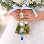 Personalised 1-5 Photos Butterfly Blue Gemstone Bouquet Charm with Text Anniversary Bridal Shower Wedding Gift for Bride