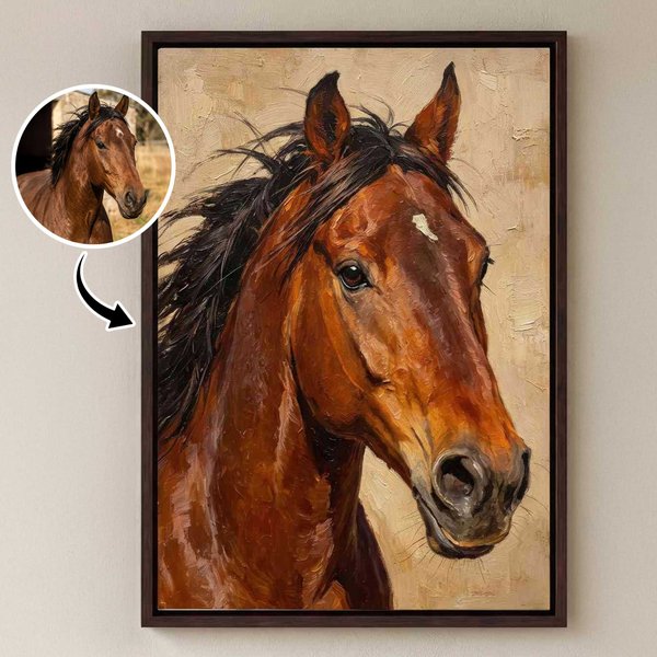 Personalisierte Ölgemälde Textur Stil Pferd Porträt gerahmt Leinwand drucken mit Namen Home Decor Housewarming Geschenk für Pferdebesitzer