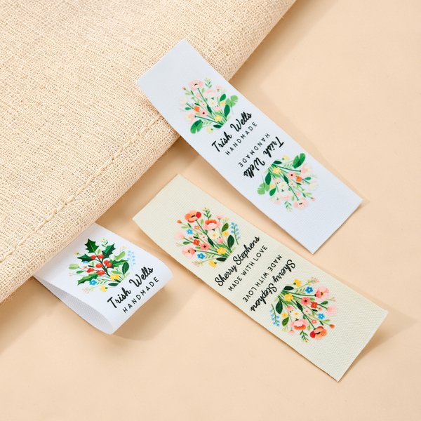 Personalised Watercolor Birth Flower 100% Cotton Sewing Label with Name and Text Birthday Gift for Knitting Lover DIY Craft Lover