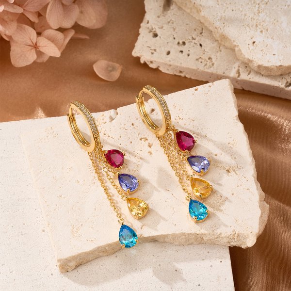 Personalisierte einzigartige Geburtsstein zierlich Multi Teardrop Diamant Ohrring Muttertag Geburtstag Geschenk für Mama Großmutter