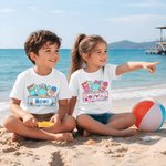 Personalized Cartoon Summer Beach Crab 100% Cotton Kid T-shirt with Name Summer Wear Holiday Birthday Back to School Gift for Kids Boys Girls