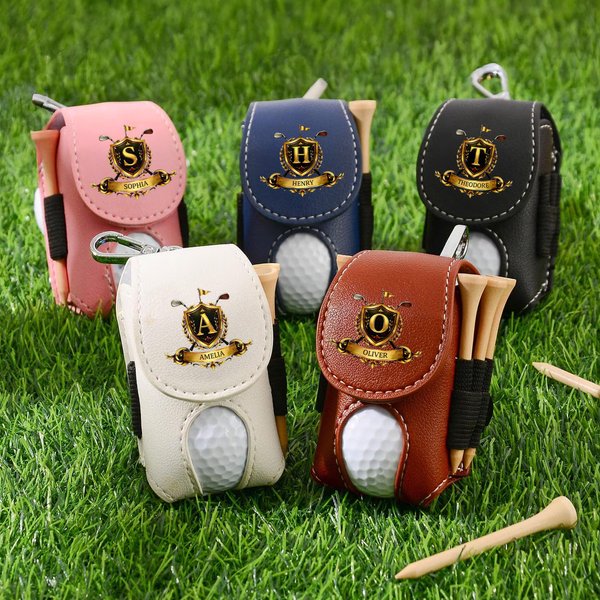 Henkilökohtainen Golden Golf Badge Initial PU Nahka Golf Ball Bag Tee haltija nimi Golf Club syntymäpäivälahja Golf Lovers varten