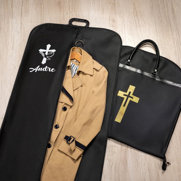 Personalized Cross Faith Design Oxford Waterproof Hanging Garment Bag with Handle and Name Birthday Christmas Gift for Pastor Clergy Christian