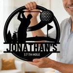 Personlig svart golfspelare med swingmönster Metallskylt med namn och text Heminredning Daglig användning Födelsedagspresent för golfälskare