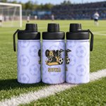 Personalized Soccer Game Day Goal Flag 12 oz 18 oz Insulated Water Bottle with Handle Name and Year Birthday Team Gift for Soccer Player Lover