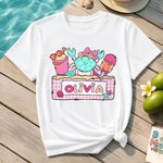 Personalized Cartoon Summer Beach Crab 100% Cotton Kid T-shirt with Name Summer Wear Holiday Birthday Back to School Gift for Kids Boys Girls