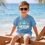 Personalized Cartoon Summer Beach Crab 100% Cotton Kid T-shirt with Name Summer Wear Holiday Birthday Back to School Gift for Kids Boys Girls