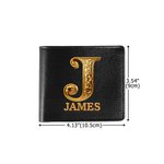 Personalized Gold Name and Initial Design Men's PU Leather Wallet Father's Day Anniversary Birthday Gift for Boyfriend Husband Dad