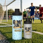 Personalized Soccer Game Day Goal Flag 12 oz 18 oz Insulated Water Bottle with Handle Name and Year Birthday Team Gift for Soccer Player Lover