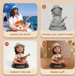 Figurine d'un personnage 3D personnalisée avec texte et photo guitariste - Décoration de bureau - Cadeau d'anniversaire pour amoureux de musique