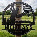 Personlig svart golfspelare med swingmönster Metallskylt med namn och text Heminredning Daglig användning Födelsedagspresent för golfälskare