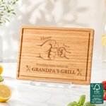 Planche à découper personnalisée en bambou FSC avec noms Fête des pères Cadeau de pendaison de crémaillère Cadeau d'anniversaire pour le père et la famille