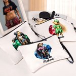 Personalised Hip-Hop Girl Teddy Bear Birthstone Design Makeup Bag with Name and Wrist Strap Birthday Gift for Black Queen Hip-Hop Lovers