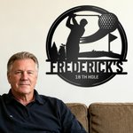 Personlig svart golfspelare med swingmönster Metallskylt med namn och text Heminredning Daglig användning Födelsedagspresent för golfälskare