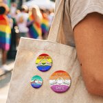 Personalized Rainbow Retro LGBTQ Banner Love Wins Name Pin Button Badge with Text Daily Use Pride Parade  Anniversary Gift for Couple Family