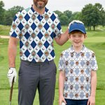Personalized Diamond Grid Golf Theme Face Photo Polo Shirt Golf Club Birthday Father's Day Gift for Golf Players Fathers Kids
