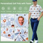 Personalized Diamond Grid Golf Theme Face Photo Polo Shirt Golf Club Birthday Father's Day Gift for Golf Players Fathers Kids
