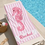 Personalized Mandala Sea Creature Stripe Oversized Quick Dry Beach Towel with Name Travel Essential Birthday Gift for Friends Sisters