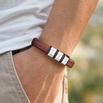 Personalized Men's Braided PU Leather Bracelet with 1-8 Engraved Name Beads Family Name Father's Day Birthday Gift for Dad Grandpa