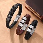 Personalized Men's Braided PU Leather Bracelet with 1-8 Engraved Name Beads Family Name Father's Day Birthday Gift for Dad Grandpa