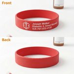 Personalised Multicolour Silicone Emergency Medical Alert ID Band Bracelet with Engraved Text Birthday Gift for Diabetes Allergy Epilepsy Autism