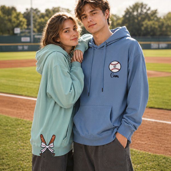 T-shirt de baseball brodé avec nœud sur le côté Sweatshirt à capuche avec nom Numéro Cadeau de jour de match pour maman Joueurs de baseball