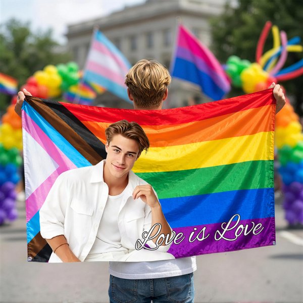 Personalised Multicolor LGBTQ Rainbow Flag with Photo and Text Party Decor Pride Month Pride Parade Community Gift for Couple LGBTQ Pride