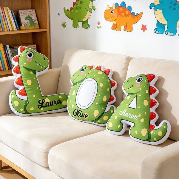Personalisierte weiche flauschige Plüsch PP Baumwolle Dinosaurier Puppe Kissen mit benutzerdefinierten Namen und Buchstaben Geburtstag Weihnachten Kindertag Geschenk für Kinder