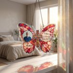 Décor personnalisé en acrylique avec photo de papillon en croix avec nom et année Cadeau de sympathie pour la famille