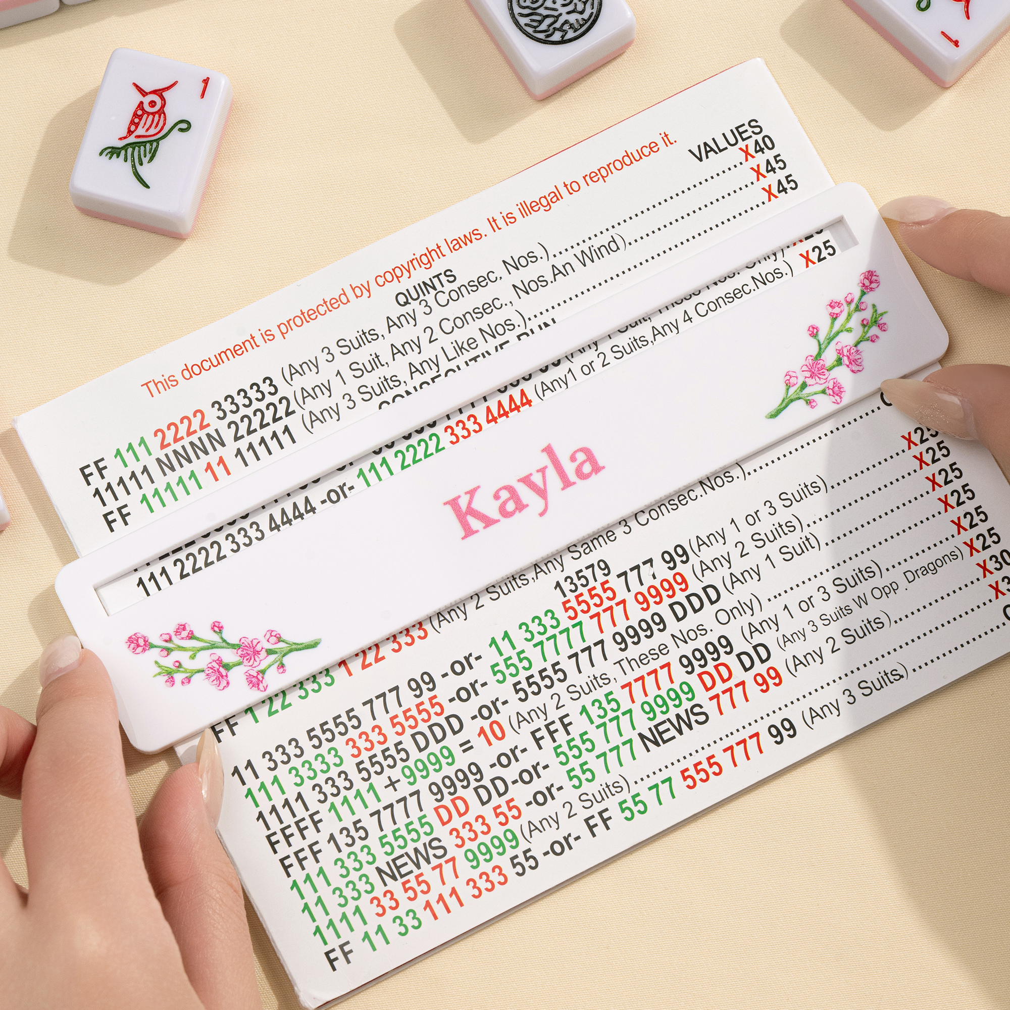 Lettore di linee di mahjong personalizzato a forma di torre floreale con nome Accessorio per il mahjong Regalo di compleanno per gli appassionati di m