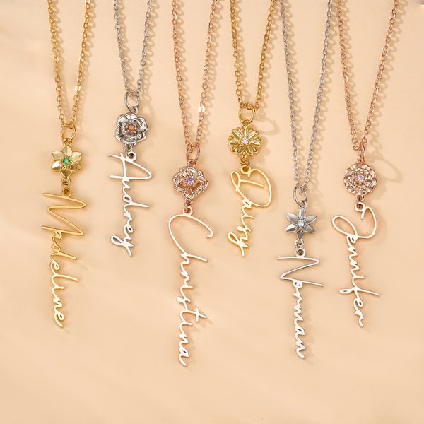 Personalisierte Geburt Blume Birthstone Halskette mit Namen Dainty Schmuck Geburtstag Jahrestag Muttertag Geschenk für Oma Mama Frau