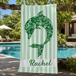 Personalized Mandala Sea Creature Stripe Oversized Quick Dry Beach Towel with Name Travel Essential Birthday Gift for Friends Sisters