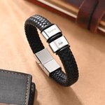Personalized Men's Braided PU Leather Bracelet with 1-8 Engraved Name Beads Family Name Father's Day Birthday Gift for Dad Grandpa