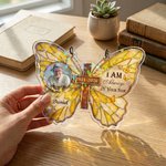 Décor personnalisé en acrylique avec photo de papillon en croix avec nom et année Cadeau de sympathie pour la famille