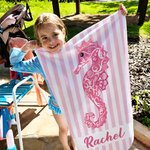 Personalized Mandala Sea Creature Stripe Oversized Quick Dry Beach Towel with Name Travel Essential Birthday Gift for Friends Sisters