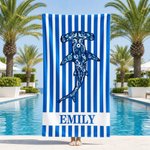 Personalized Mandala Sea Creature Stripe Oversized Quick Dry Beach Towel with Name Travel Essential Birthday Gift for Friends Sisters