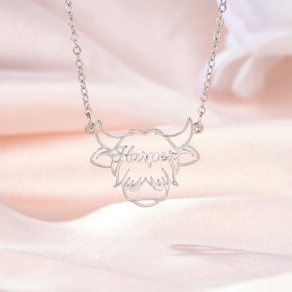 Collier de vache Highland personnalisé avec nom Bijoux délicats Anniversaire Fête des mères Cadeau pour les amoureux de la vache Highland Femmes
