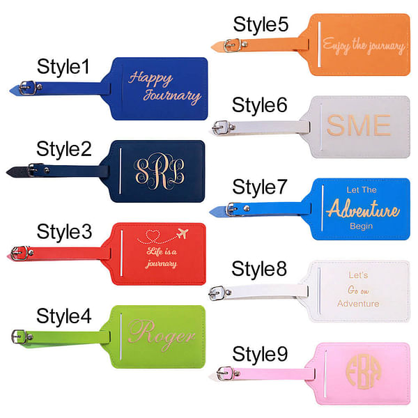 Custom Name and Monogram Leather Luggage Tag Bag Tags