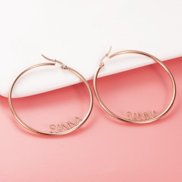 Custom Name Hoop Earrings For Women - Personalised Circle Nameplate Leverback 13 thumbnail image